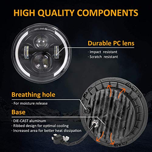 Zmoon 7 inch LED Headlight for Motorcycle with Hi/Low Beam & Amber/White Turn Signal, 7'' DOT Round Headlight Compatible with Harley-Davidson Jeep Wrangler JK LJ CJ Hummer H1 H2, 1PCS - Image 4