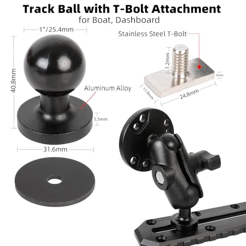 FPN Aluminum 1" Ball Fish Finder Mount for Garmin Striker 4 / Plus 4 / Vivid 4cv, AMPS Hole Round Plates for RAM Mounts/GPS/Boats/Vehicle, T-Bolt Attachment for Track Systems, Lowrance, Humminbird - Image 3
