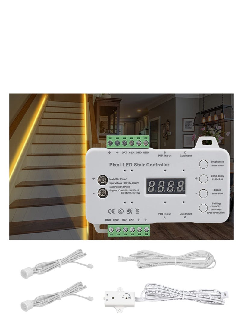 Excefore - LED Motion Sensor Stair Light, 5m WS2818 Running Light Strip for RGB Stair Light Controller, Automatic Stairway LED Controller, Stair Light Controller - Image 1