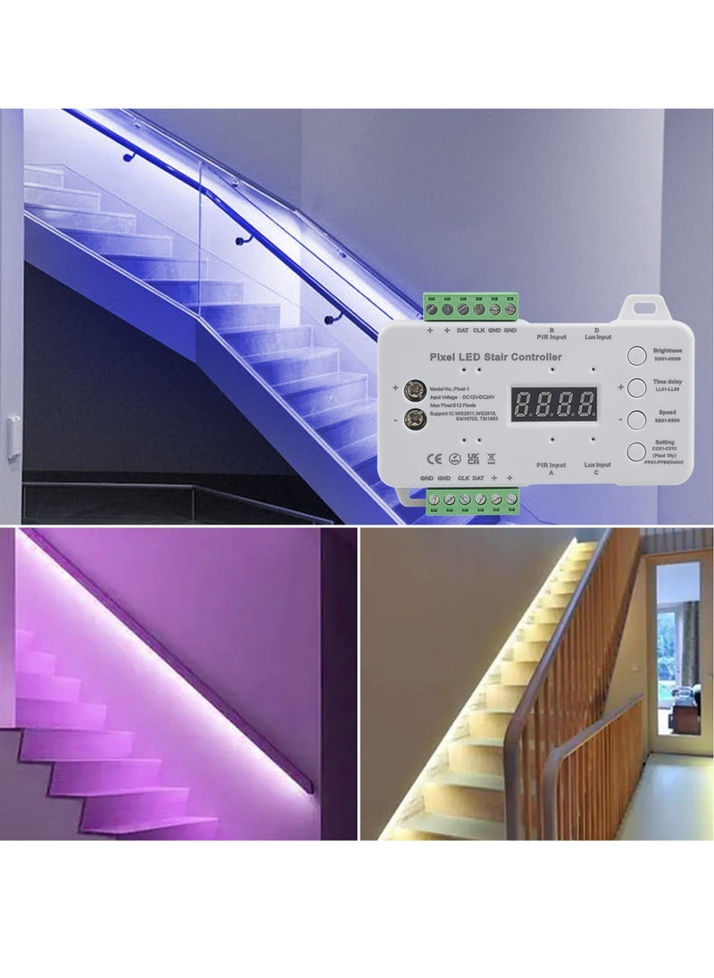 Excefore - LED Motion Sensor Stair Light, 5m WS2818 Running Light Strip for RGB Stair Light Controller, Automatic Stairway LED Controller, Stair Light Controller - Image 1