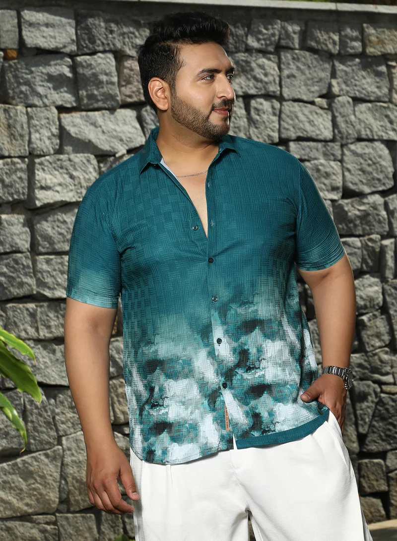 انستافاب بلس قميص رجالي واسع بألوان متدرجة أزرق مخضر للملابس الكاجوال