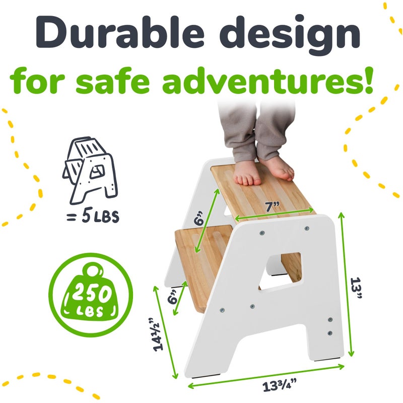 OCODILE 2-Step Wooden Step Stool for Toddlers | Kids Stool for Bathroom Sink & Kitchen Use | Non-Slip Step | Wooden Stool for Children Ages 2+ Years White - Image 2