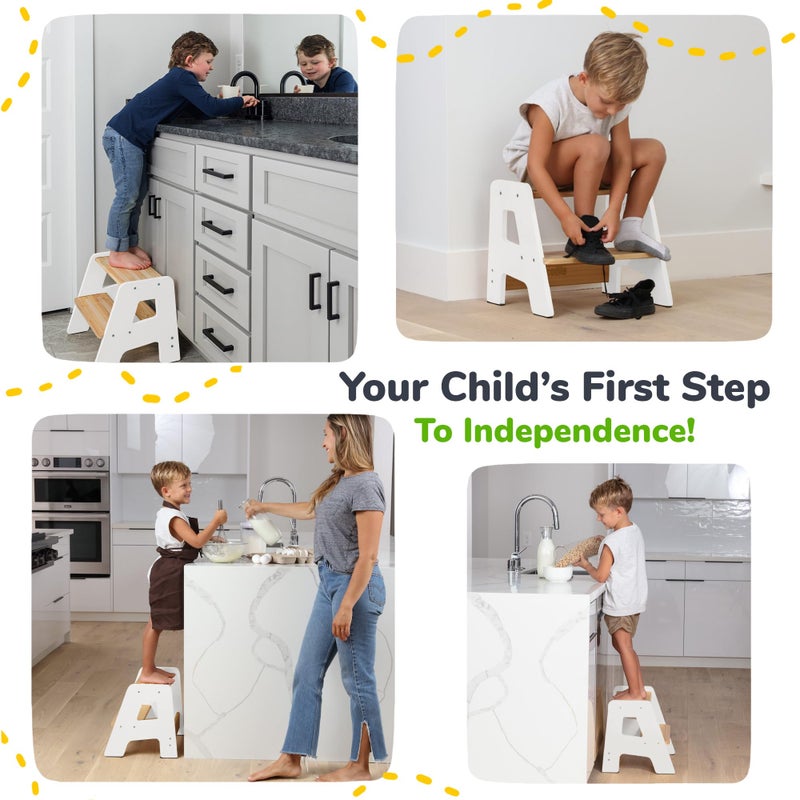 OCODILE 2-Step Wooden Step Stool for Toddlers | Kids Stool for Bathroom Sink & Kitchen Use | Non-Slip Step | Wooden Stool for Children Ages 2+ Years White - Image 4
