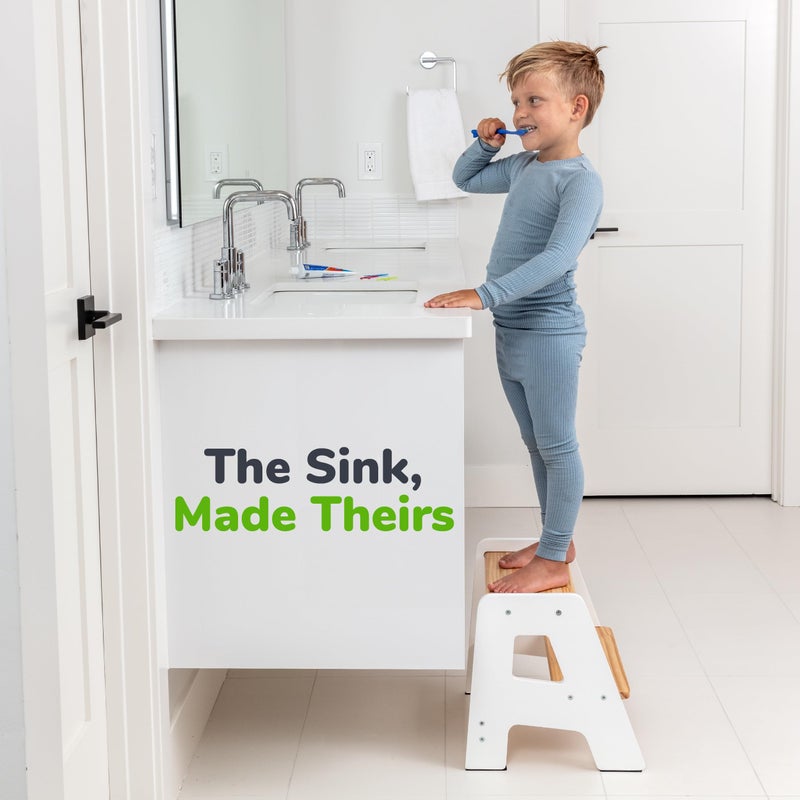 OCODILE 2-Step Wooden Step Stool for Toddlers | Kids Stool for Bathroom Sink & Kitchen Use | Non-Slip Step | Wooden Stool for Children Ages 2+ Years White - Image 5