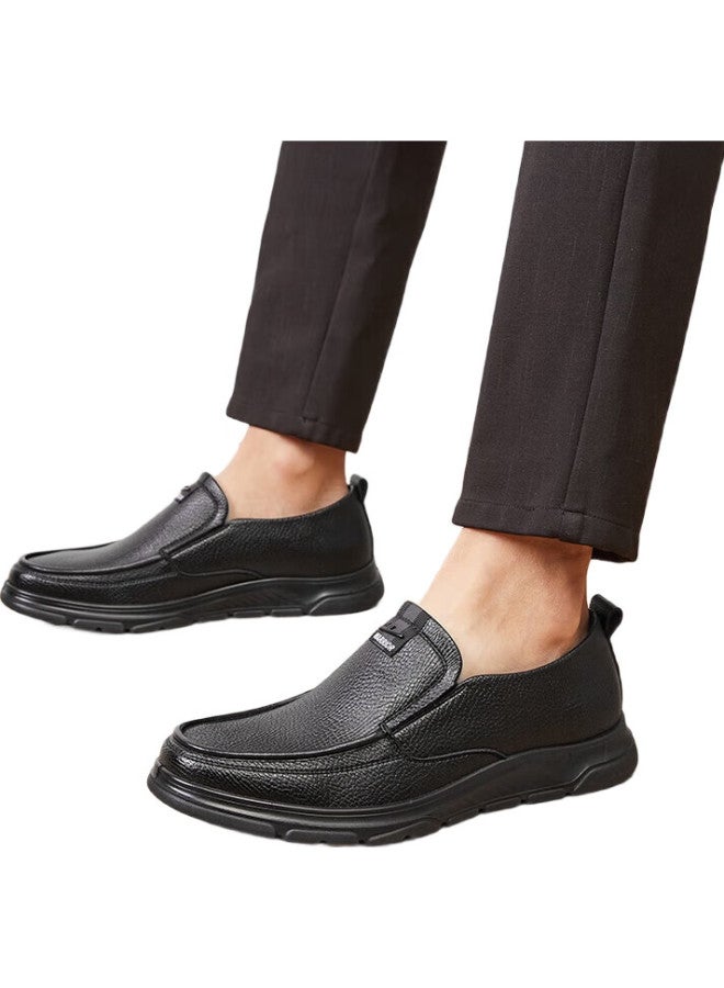 Pull Back Huili Leather Shoes For Men, Spring And Summer Comfortable Slip-On Men'S Shoes, Business Commute Breathable Soft-Soled Casual Shoes, Black, Size 39 - Image 3