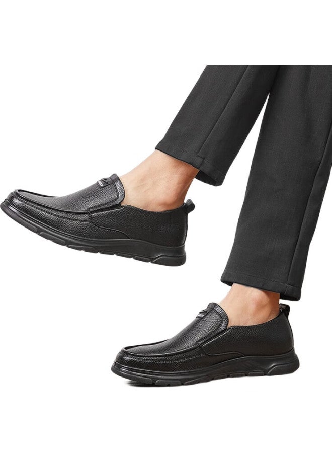 Pull Back Huili Leather Shoes For Men, Spring And Summer Comfortable Slip-On Men'S Shoes, Business Commute Breathable Soft-Soled Casual Shoes, Black, Size 39 - Image 1