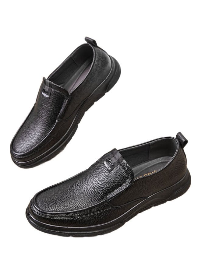 Pull Back Huili Leather Shoes For Men, Spring And Summer Comfortable Slip-On Men'S Shoes, Business Commute Breathable Soft-Soled Casual Shoes, Black, Size 39 - Image 2
