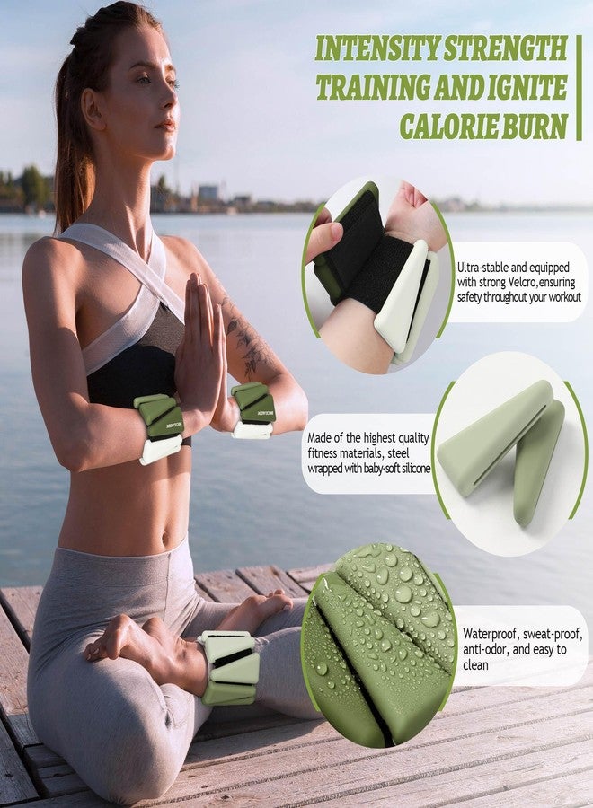 BECOJADDE Wrist Weights for Women At Home 2Lbs Ankle Weights Set of 2 Adjustable Weighted Wristbands Arm Leg Weights for Women Men Suitable for Walking Swimming Running Pilates Yoga Gym, Green - Image 2