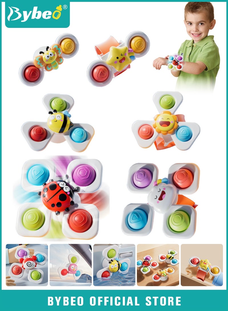 بيبو 6 قطع من ألعاب دوارة بأكواب شفط، ألعاب استحمام للأطفال، ألعاب دوارة للأطفال، ألعاب حسية للأطفال للسفر، كرسي مرتفع، نافذة، وعربة أطفال، هدايا عيد ميلاد للأطفال بعمر سنة فما فوق (3 قطع دوارة بالشفط + 3 قطع دوارة بسوار) - Image 1