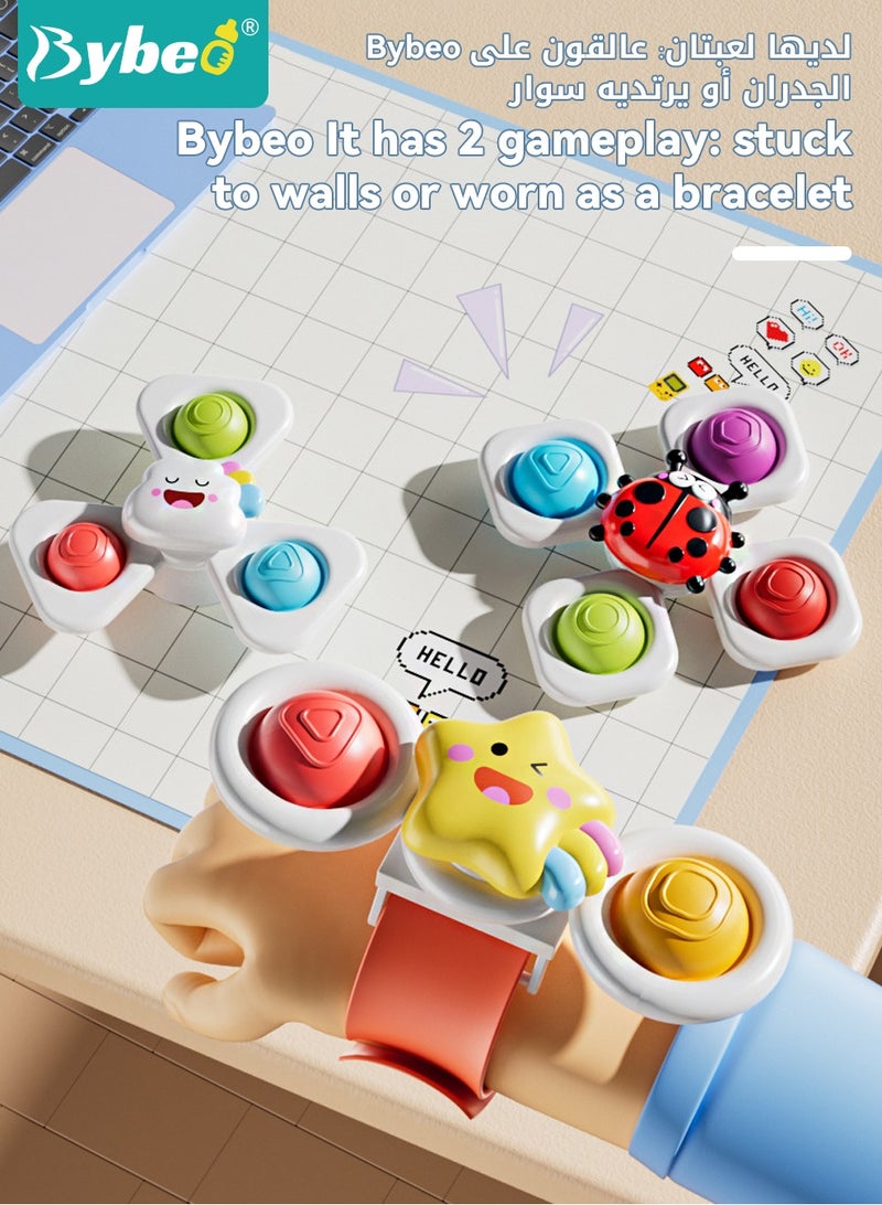 بيبو 6 قطع من ألعاب دوارة بأكواب شفط، ألعاب استحمام للأطفال، ألعاب دوارة للأطفال، ألعاب حسية للأطفال للسفر، كرسي مرتفع، نافذة، وعربة أطفال، هدايا عيد ميلاد للأطفال بعمر سنة فما فوق (3 قطع دوارة بالشفط + 3 قطع دوارة بسوار) - Image 2