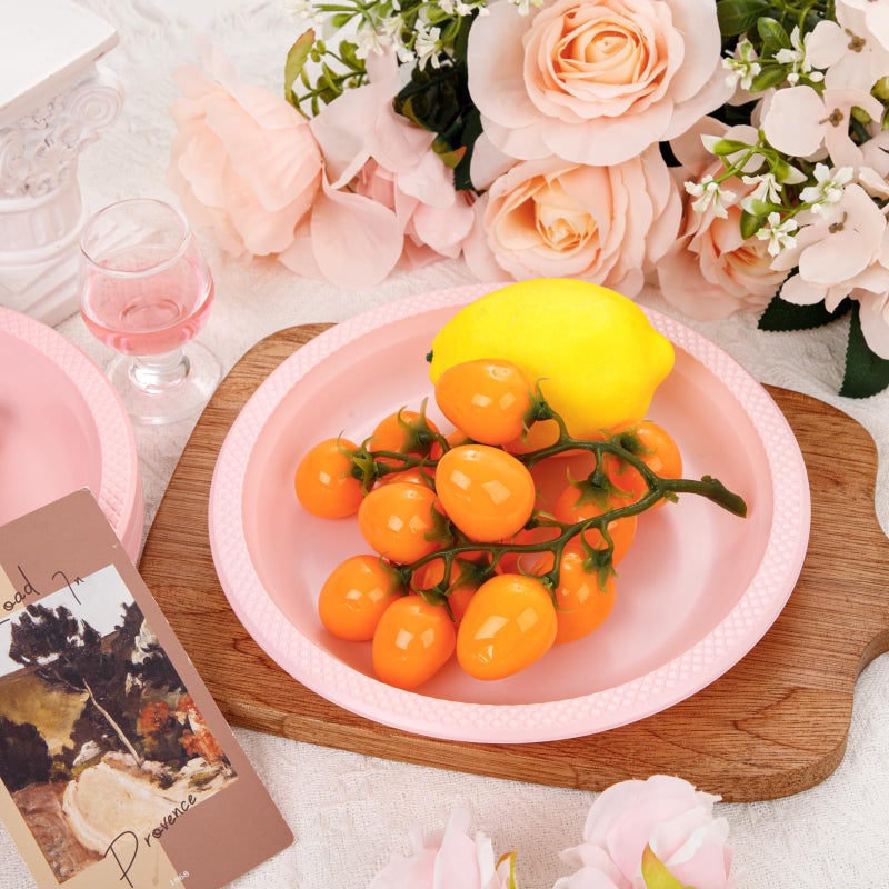 WELLIFE Pink Plastic Plates 9 Inch -150 Count for Party, Disposable Plastic Party Plates for Valentine's Day Easter Mother's Day Baby Shower Dinner Dessert Cake Light Pink - Image 2