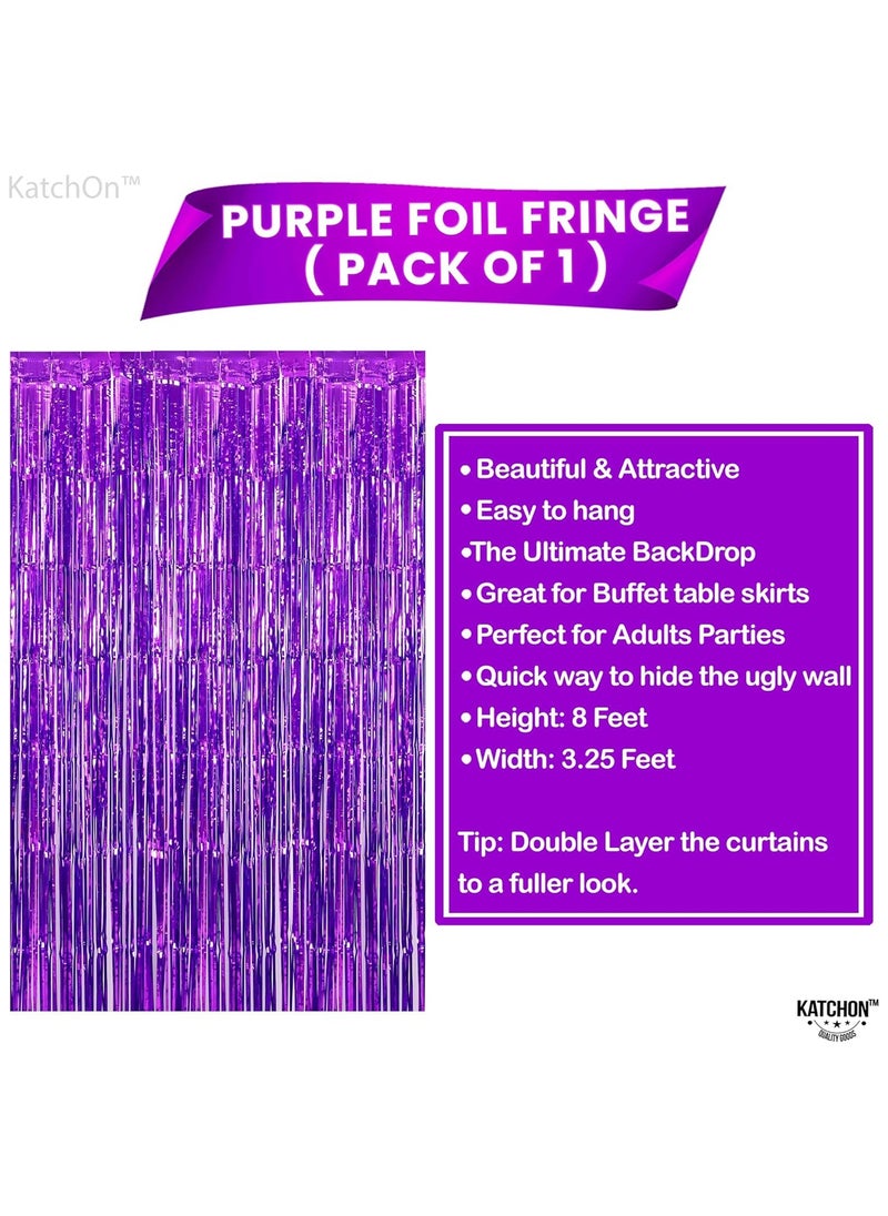 KATCHON Shiny Purple Fringe Curtain - 3.2 x 8 Feet Pack of 1 | Metallic Purple Foil Fringe Streamers for Birthday Party Decorations | Purple Fringe For Eid Decoration  - Image 3