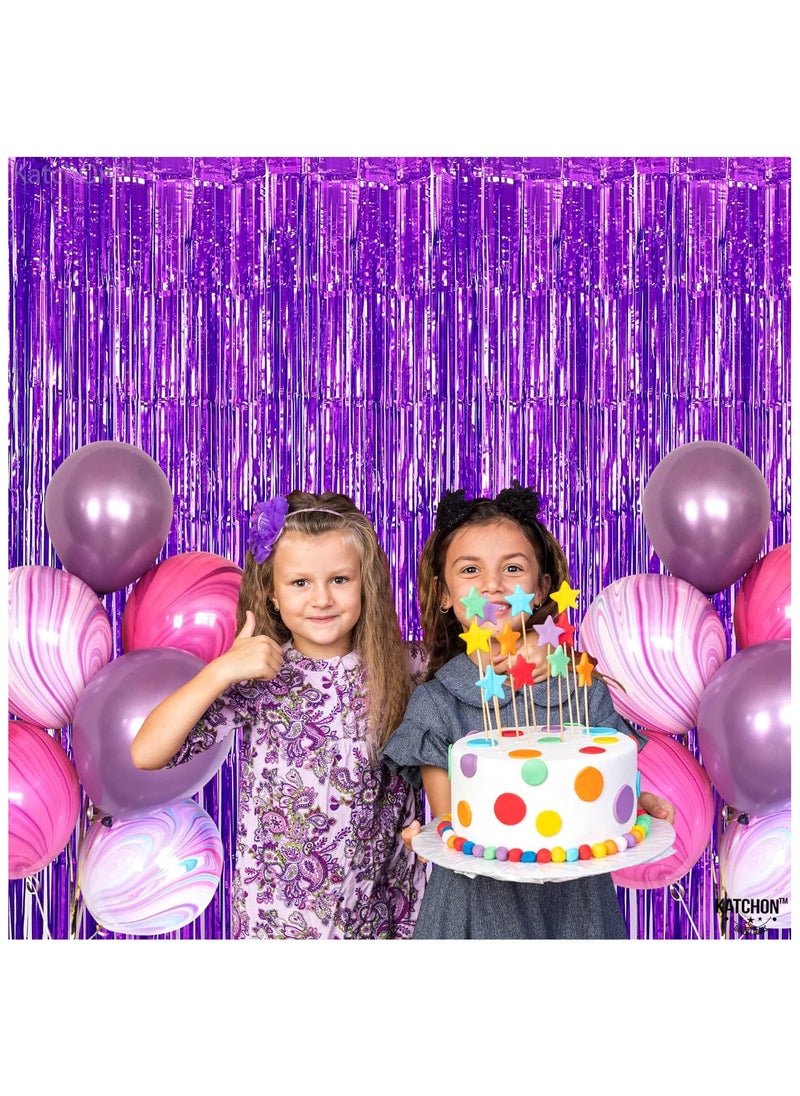 KATCHON Shiny Purple Fringe Curtain - 3.2 x 8 Feet Pack of 1 | Metallic Purple Foil Fringe Streamers for Birthday Party Decorations | Purple Fringe For Eid Decoration  - Image 4