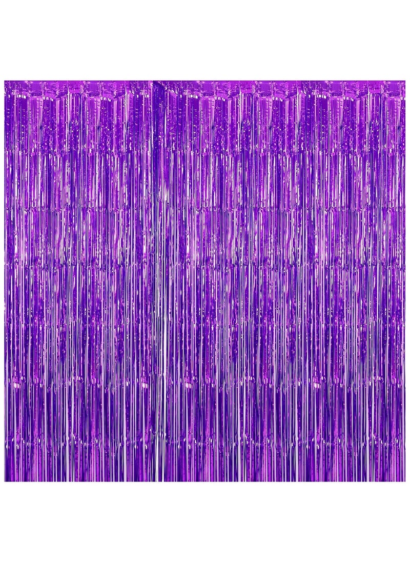 KATCHON Shiny Purple Fringe Curtain - 3.2 x 8 Feet Pack of 1 | Metallic Purple Foil Fringe Streamers for Birthday Party Decorations | Purple Fringe For Eid Decoration  - Image 1