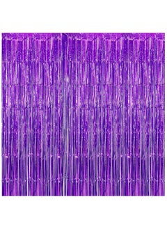 KATCHON Shiny Purple Fringe Curtain - 3.2 x 8 Feet Pack of 1 | Metallic Purple Foil Fringe Streamers for Birthday Party Decorations | Purple Fringe For Eid Decoration  - Image 1