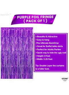 KATCHON Shiny Purple Fringe Curtain - 3.2 x 8 Feet Pack of 1 | Metallic Purple Foil Fringe Streamers for Birthday Party Decorations | Purple Fringe For Eid Decoration  - Image 3