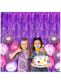 KATCHON Shiny Purple Fringe Curtain - 3.2 x 8 Feet Pack of 1 | Metallic Purple Foil Fringe Streamers for Birthday Party Decorations | Purple Fringe For Eid Decoration  - Image 4