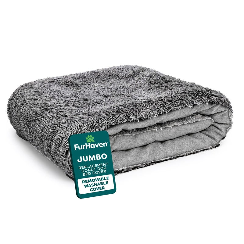 FurHaven Replacement Dog Bed Cover Long Faux Fur for Calming Cuddlers Machine Washable Customizable Filling Jumbo XL Gray - Image 2