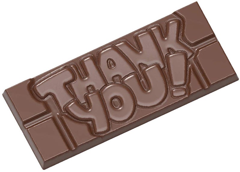 Chocolate World CW12014 ThankYouTablet Polycarbonate Candy Mold with 4 Cavities Each 50mm x 118mm x 8mm High