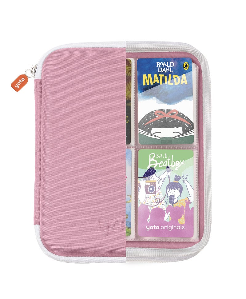 YOTO Card Case in Think Pink â€“ Kids Accessory, Soft Portable Folder with Zipper & 64 Pockets for Player & Mini Audiobook Cards, Binder Sleeve Holder for Travel - Image 2
