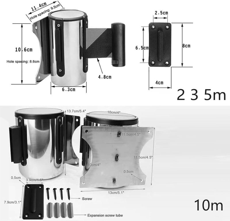 Red Retractable Belt Barrier, Heavy Duty Carbon Steel Housing with Mounting Accessories, Wall Mount Safety Cordon Barrier (B 10M(32FT)) - Image 5