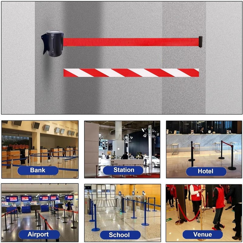 Red Retractable Belt Barrier, Heavy Duty Carbon Steel Housing with Mounting Accessories, Wall Mount Safety Cordon Barrier (B 10M(32FT)) - Image 4