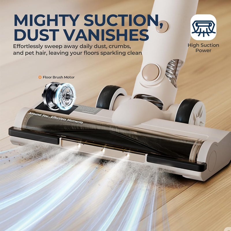 Rouny Cordless Stick Vacuum Cleaner, 45000Pa M2 Powerful Suction Brushless Motor, V-shaped Anti-Hair Tangle Brush, Auto-Speed Adjustment, Upright Vacuum for Hard Floor,Carpet,Pet Hair - Image 3