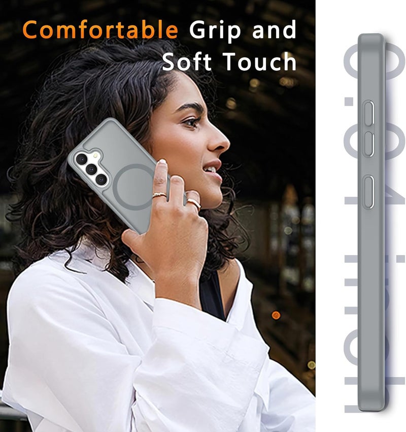 Elzzi حافظة مغناطيسية مصممة لهاتف سامسونج S24 5G غلاف خلفي شفاف غير لامع من PC + TPU [متوافقة مع MagSafe] حافظة هاتف مضادة للخدش (تيتانيوم طبيعي) - Image 5