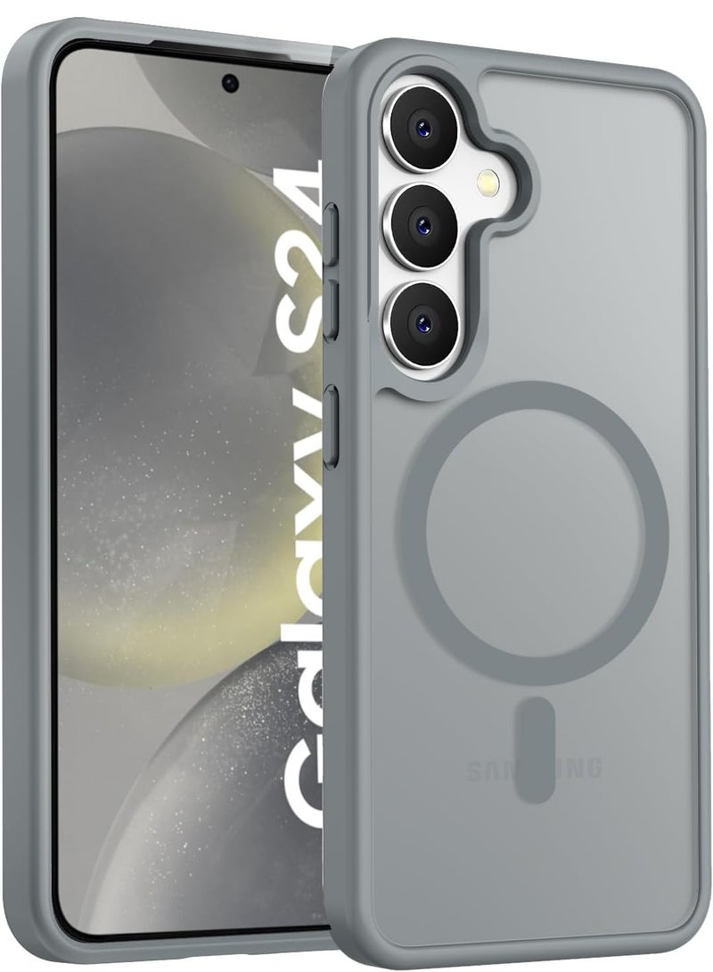 Elzzi حافظة مغناطيسية مصممة لهاتف سامسونج S24 5G غلاف خلفي شفاف غير لامع من PC + TPU [متوافقة مع MagSafe] حافظة هاتف مضادة للخدش (تيتانيوم طبيعي) - Image 1