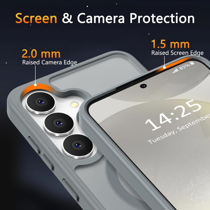 Elzzi حافظة مغناطيسية مصممة لهاتف سامسونج S24 5G غلاف خلفي شفاف غير لامع من PC + TPU [متوافقة مع MagSafe] حافظة هاتف مضادة للخدش (تيتانيوم طبيعي) - Image 2