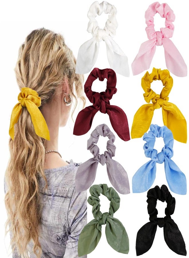 TEBIEKOY 8 PCS Bow Hair Scrunchies Detachable Silky Satin Hair Ties for Women Girls Silk Hair Scrunchies with Long Ribbon Bows Ponytail Holder Elastic Hair Ties Knotted Bow Silk Hair Accessories - Image 1