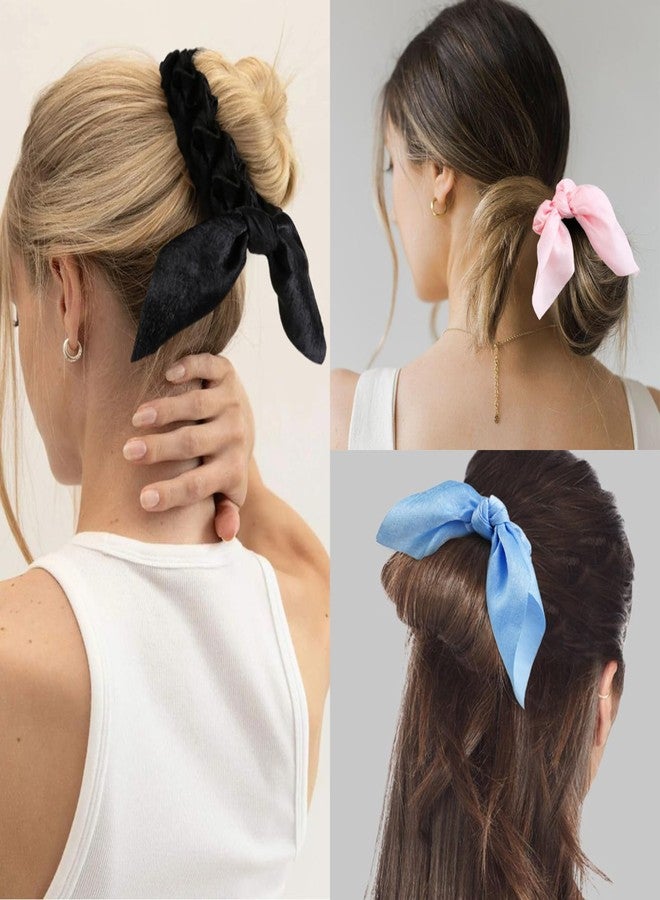TEBIEKOY 8 PCS Bow Hair Scrunchies Detachable Silky Satin Hair Ties for Women Girls Silk Hair Scrunchies with Long Ribbon Bows Ponytail Holder Elastic Hair Ties Knotted Bow Silk Hair Accessories - Image 3