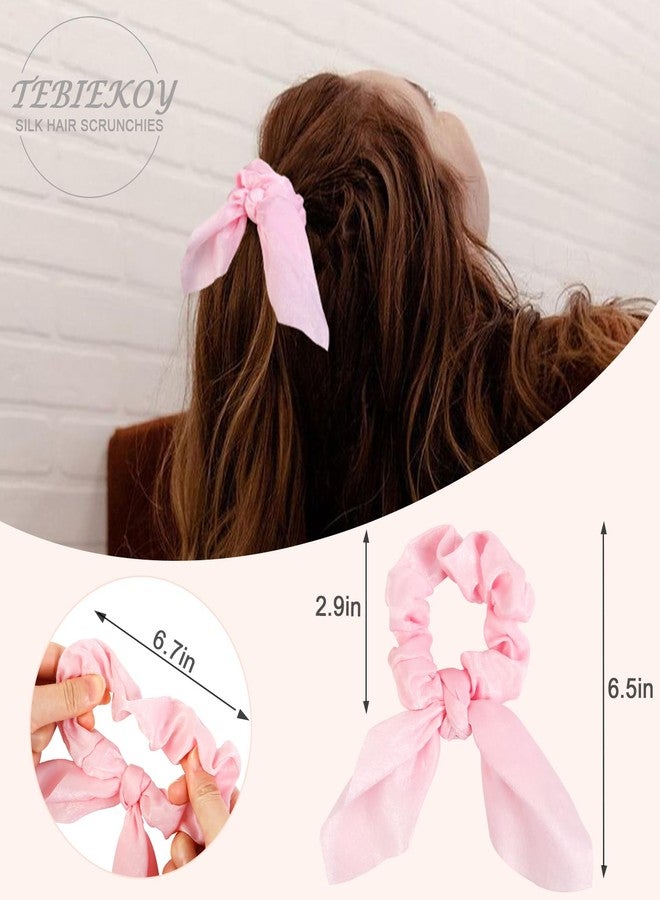 TEBIEKOY 8 PCS Bow Hair Scrunchies Detachable Silky Satin Hair Ties for Women Girls Silk Hair Scrunchies with Long Ribbon Bows Ponytail Holder Elastic Hair Ties Knotted Bow Silk Hair Accessories - Image 2