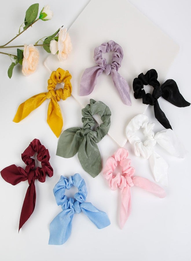 TEBIEKOY 8 PCS Bow Hair Scrunchies Detachable Silky Satin Hair Ties for Women Girls Silk Hair Scrunchies with Long Ribbon Bows Ponytail Holder Elastic Hair Ties Knotted Bow Silk Hair Accessories - Image 5