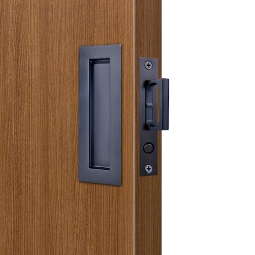 Dontay Sliding Pocket Door Handles 304 Stainless Steel Non Locking Pocket Door Hardware Recessed Flush Finger Pulls Heavy Duty Edge Pull with Pop Out Ring Pull Matte Black 2 Set 472 Inch - Image 1