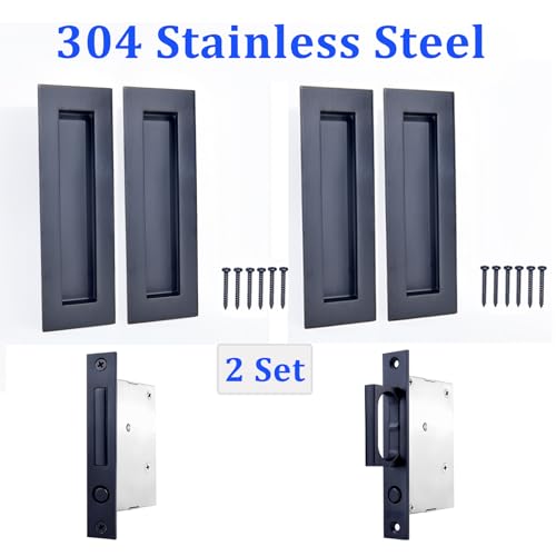 Dontay Sliding Pocket Door Handles 304 Stainless Steel Non Locking Pocket Door Hardware Recessed Flush Finger Pulls Heavy Duty Edge Pull with Pop Out Ring Pull Matte Black 2 Set 472 Inch - Image 3