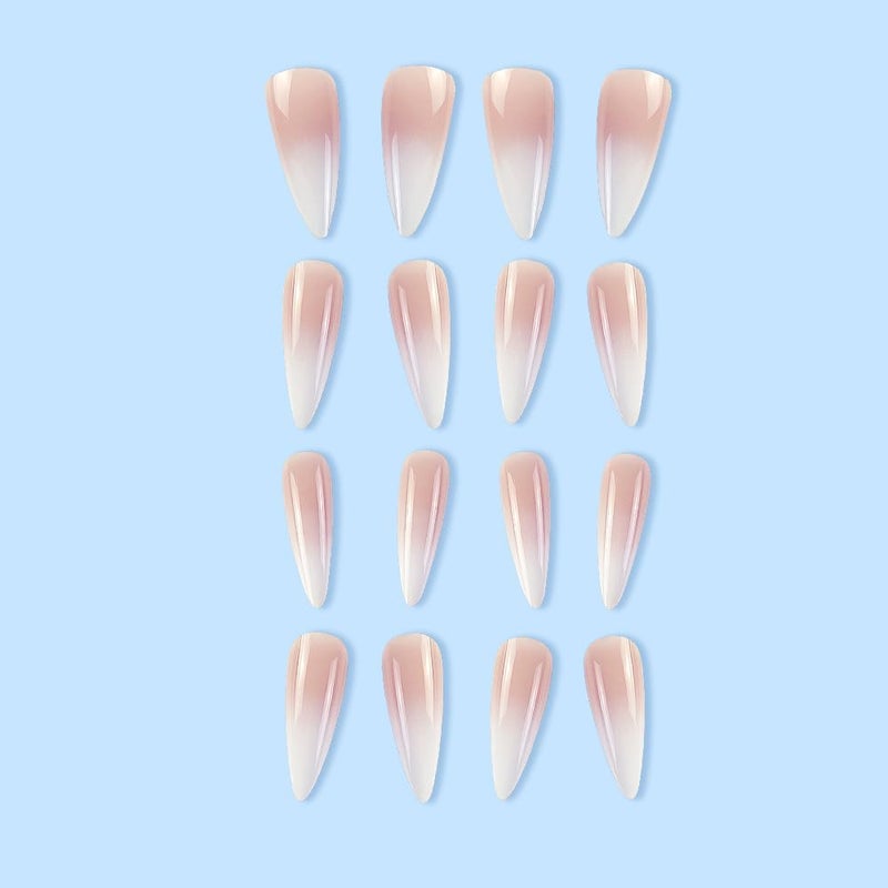 QQPPOLIU Extra Long Press on Nails Stiletto French Tip Gradient Pink to White Press Ons Point Fake Nail for Women and Girls 24 Pcs - Image 3