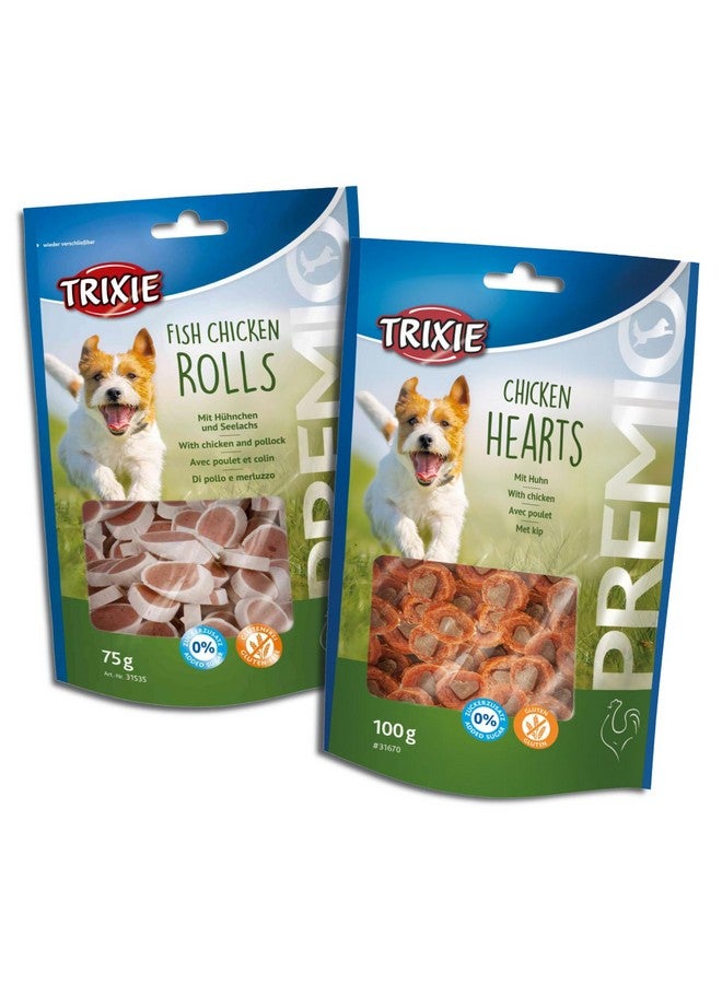 تريكسي مجموعة مكافآت الكلاب الفاخرة: لفائف الدجاج والسمك، 75 جرامًا وقلوب الدجاج، 100 جرام - وجبات خفيفة غنية بالبروتين وصحية وتدريبية لجميع سلالات الكلاب - Image 1