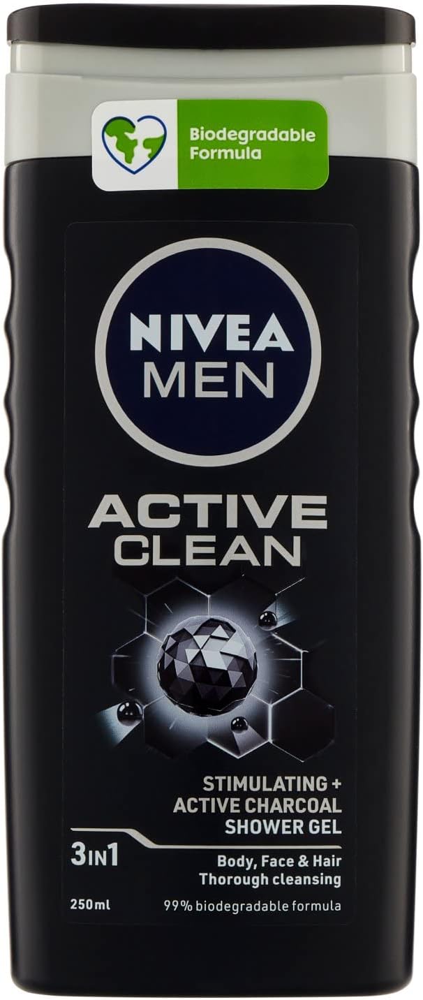 Nivea Men Active Clean Shower Shampoo for Men 3 Packs of 250 ml