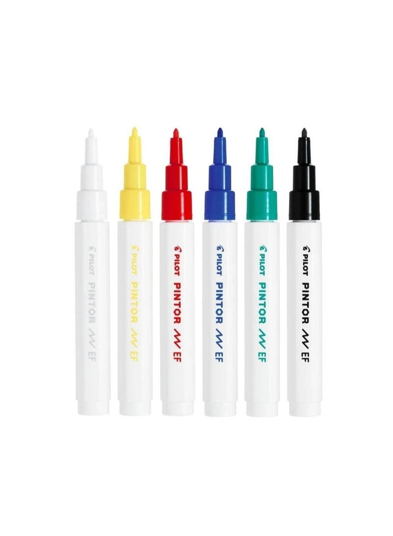 Pilot Pintor Water Based Paint Markers Set of 6 Basic Colours Extra Fine 0.7mm Tip - Image 2