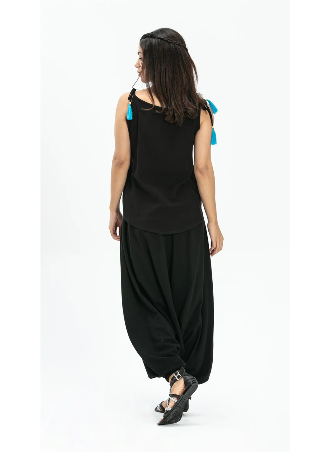 Eliş Şile Bezi Strap Sile Cloth Atiye Blouse Black Syh