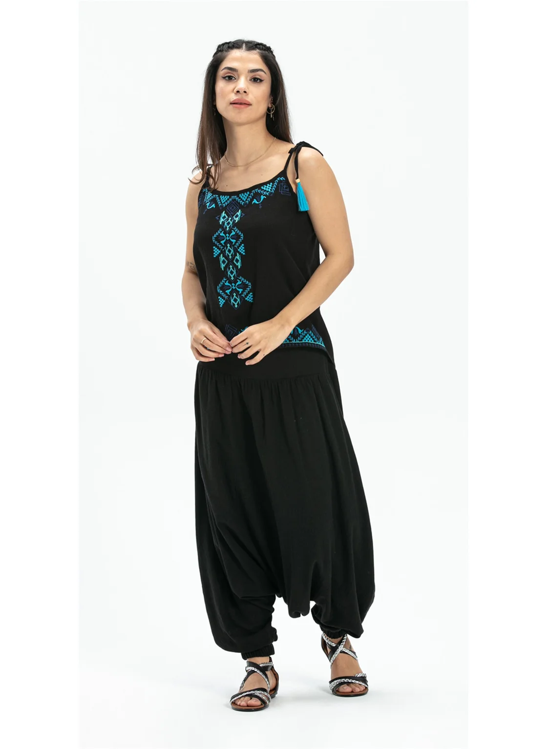Eliş Şile Bezi Strap Sile Cloth Atiye Blouse Black Syh