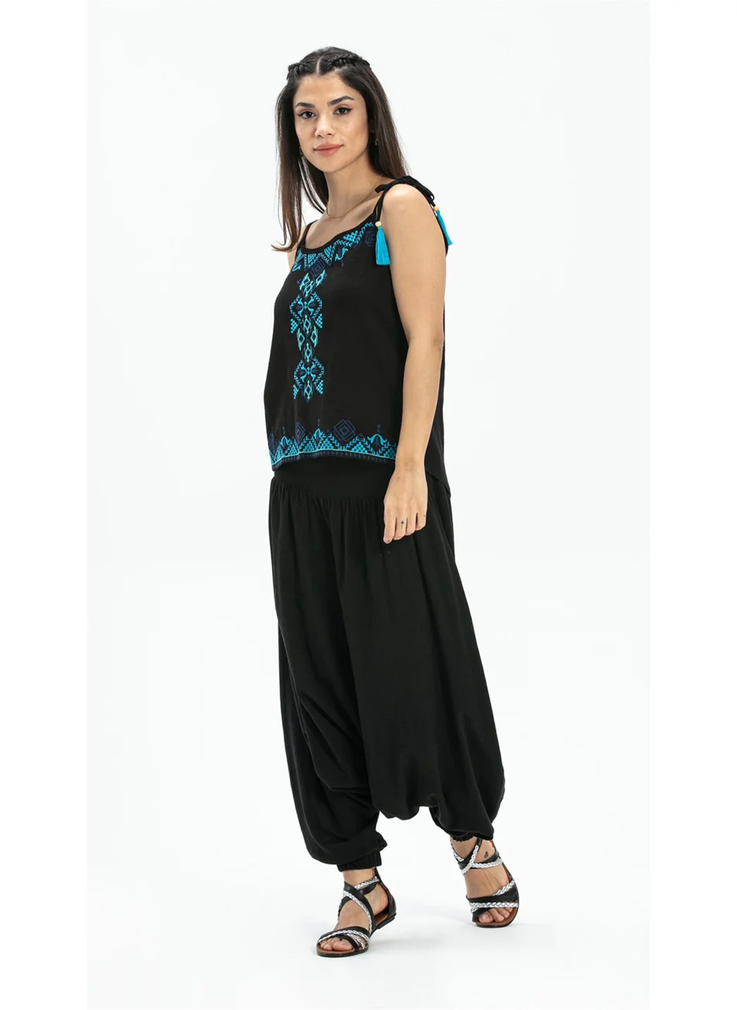 Eliş Şile Bezi Strap Sile Cloth Atiye Blouse Black Syh