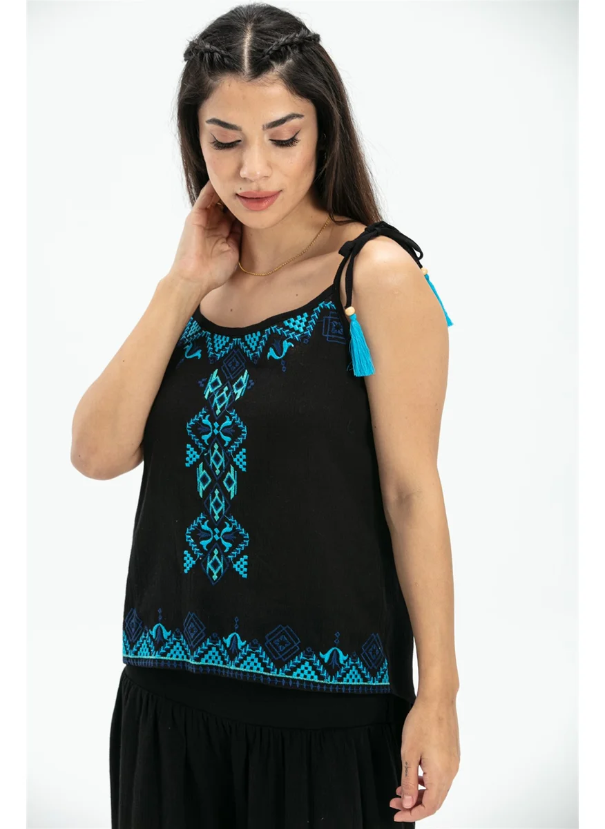 Eliş Şile Bezi Strap Sile Cloth Atiye Blouse Black Syh