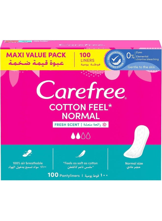 Carefree Cotton Feel Fresh Scent Panty Liners, 100% Breathable, Normal Size, Pack of 100 - Image 1