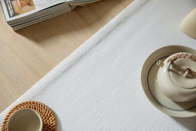 ZeeMart Burlap Style Farmhouse Table Runners 108 Inches Long  White Rustic Woven Dining Table Runner for Everyday Use  14x108 Inches  White - Image 3