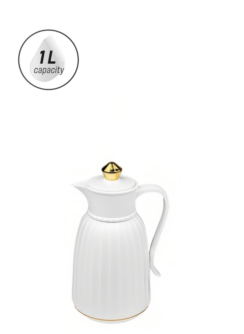BASURRAH Home Master Tea and Coffee Thermos - 1.0L, White Striped, Keeps Warm for 12 Hours  - Image 1