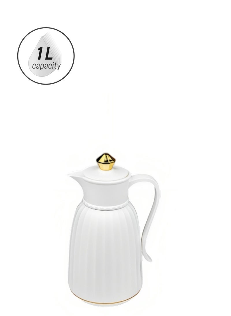 basurrah Tea and Coffee Thermos - 1.0L, White Striped, Keeps Warm for 12 Hours - Image 3