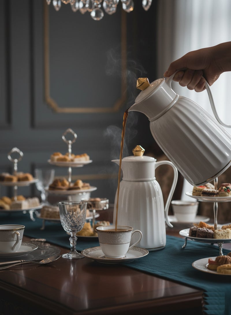 basurrah Tea and Coffee Thermos - 1.0L, White Striped, Keeps Warm for 12 Hours - Image 4