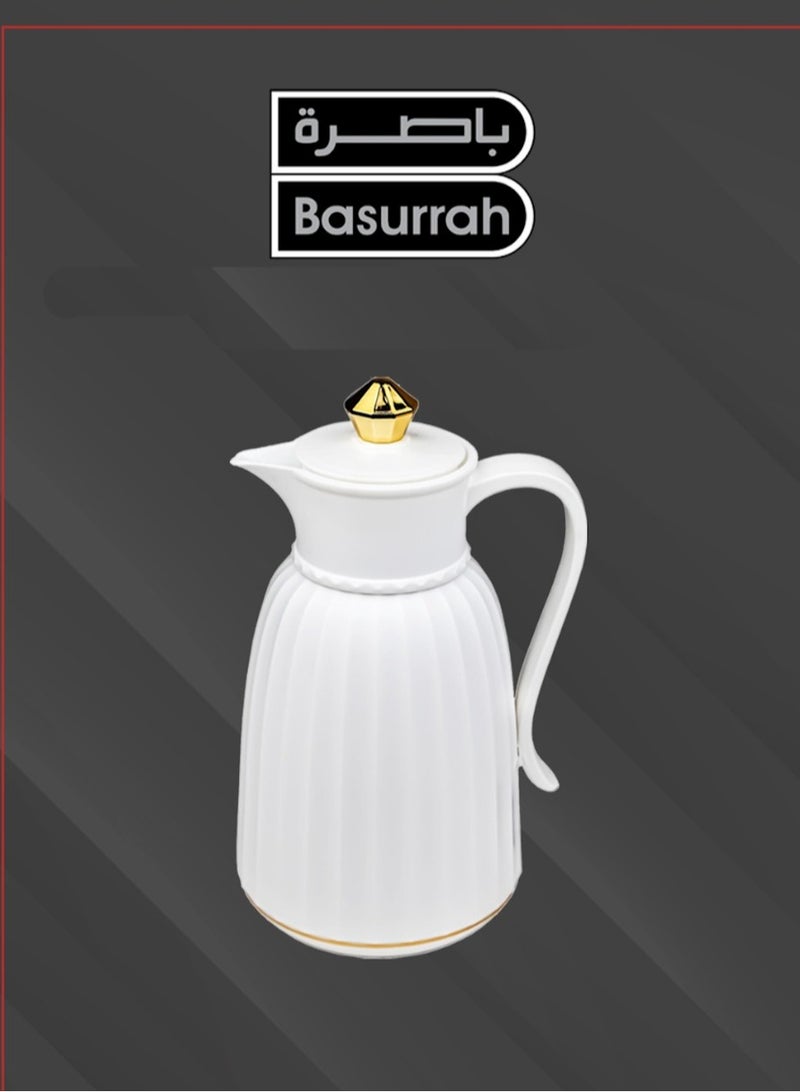 basurrah Tea and Coffee Thermos - 1.0L, White Striped, Keeps Warm for 12 Hours - Image 5